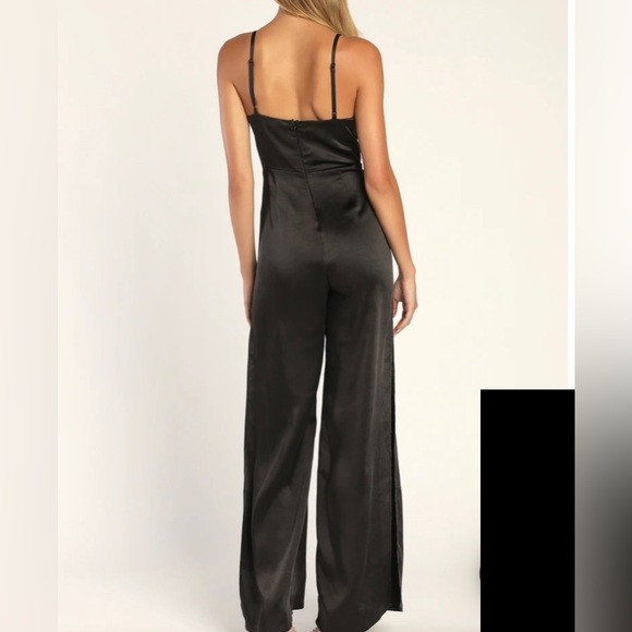 Lulus You're My Favorite Black Satin Slit Leg Jumpsuit - Picture 3 of 5